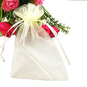 SumDirect 100Pcs 4x6inch Sheer Drawstring Organza Jewelry Pouches Wedding Party Christmas Favor Gift Bags (Beige)