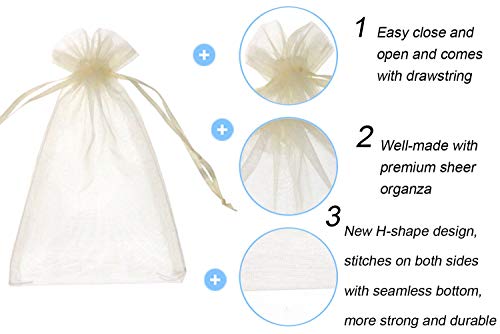 SumDirect 100Pcs 4x6inch Sheer Drawstring Organza Jewelry Pouches Wedding Party Christmas Favor Gift Bags (Beige)