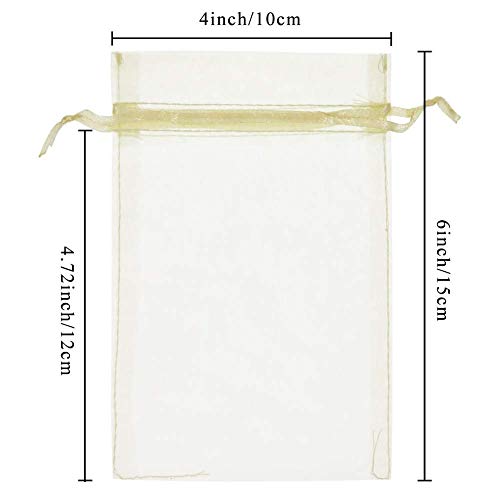 SumDirect 100Pcs 4x6inch Sheer Drawstring Organza Jewelry Pouches Wedding Party Christmas Favor Gift Bags (Beige)