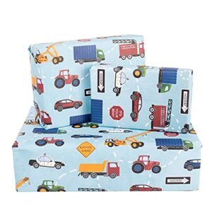 central 23 wrapping paper for boys – 6 sheets of birthday gift wrap – police cars trucks and tractors – for kids – children – matte – recyclable