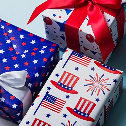 WRAPAHOLIC Wrapping Paper Sheet - Memorial Day, 4th of July Design for Birthday, Holiday, Wedding, Baby Shower - 1 Roll Contains 6 Sheets - 17.5 inch X 39.3 inch Per Sheet