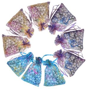 stratalife 100pcs organza jewelry gift bag 4×6 inches purple blue pink with drawstring favor pouches bags for wedding party baby shower seashell sample candy small bags(mixed coralline)