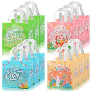 ccinee 12pcs easter gift bags with handle，reusable easter tote bags non-woven bunny treat goodie bag easter egg hunt bags for easter party supply，7.9″×7.9″×5.9″