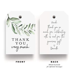 Bliss Collections Thank You Gift Tags, Rustic Greenery, Thank You Very Much Gift Tags for Weddings, Bridal Showers, Birthdays, Parties, Baby Showers, Wedding Favors or Special Events, 2"x3" (50 Tags)