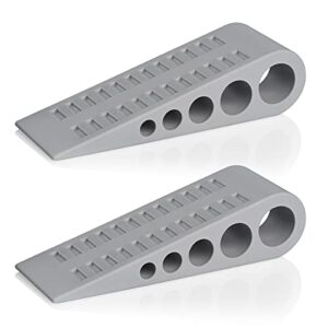 homotek 2 pack wedge rubber door stops door chucks stoppers wall protector for floor & bottom of door with self adhesive white holder, 5″x1-9/16″x1-5/16″ (gray)