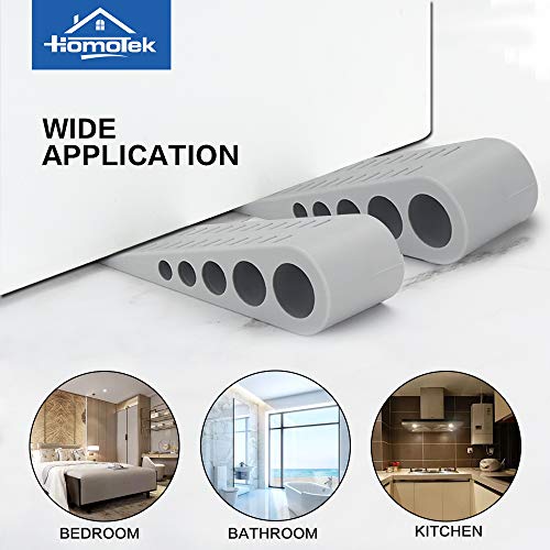 HOMOTEK 2 Pack Wedge Rubber Door Stops Door Chucks Stoppers Wall Protector for Floor & Bottom of Door with Self Adhesive White Holder, 5"x1-9/16"x1-5/16" (Gray)