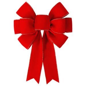 simisi ribbon red bows christmas decorations big wired velvet bow with gold border for wreaths outdoor, gift wrapping, tree topper, outside (12 * 14 inch)