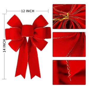 SIMISI RIBBON Red Bows Christmas Decorations Big Wired Velvet Bow with Gold Border for Wreaths Outdoor, Gift Wrapping, Tree Topper, Outside (12 * 14 inch)