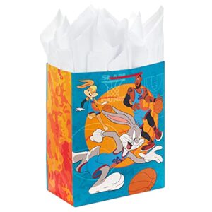 hallmark 13″ large gift bag with tissue paper (space jam: a new legacy, bugs bunny, basketball) for kids, birthdays, christmas