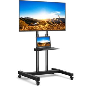 mobile tv cart for 32-75 inch screens up to 110 lbs, height adjustable rolling tv stand with locking wheels and metal shelf, portable outdoor floor tv stand movable monitor holder for home office