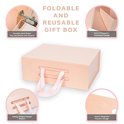 Pearz Rose Gold Gift Box - Magnetic Gift Box with Lid | 10.3x7.1x3.14 Inches | Collapsible Glossy Gift Boxes for Presents | Bridesmaid Gift Boxes with lids (Pack of 5)