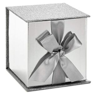 hallmark signature 4″ small gift box with paper fill (silver glitter) for graduations, valentines day, birthdays, weddings, engagements, christmas and more