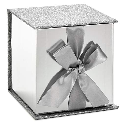 Hallmark Signature 4" Small Gift Box with Paper Fill (Silver Glitter) for Graduations, Valentines Day, Birthdays, Weddings, Engagements, Christmas and More