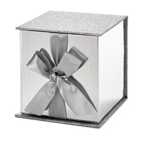 Hallmark Signature 4" Small Gift Box with Paper Fill (Silver Glitter) for Graduations, Valentines Day, Birthdays, Weddings, Engagements, Christmas and More