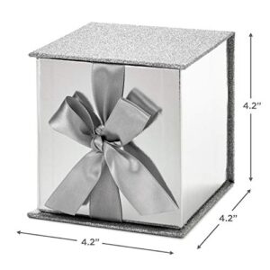 Hallmark Signature 4" Small Gift Box with Paper Fill (Silver Glitter) for Graduations, Valentines Day, Birthdays, Weddings, Engagements, Christmas and More