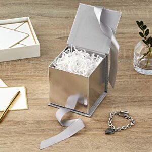 Hallmark Signature 4" Small Gift Box with Paper Fill (Silver Glitter) for Graduations, Valentines Day, Birthdays, Weddings, Engagements, Christmas and More