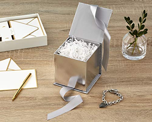 Hallmark Signature 4" Small Gift Box with Paper Fill (Silver Glitter) for Graduations, Valentines Day, Birthdays, Weddings, Engagements, Christmas and More