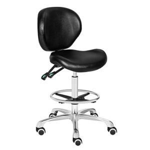 kaleurrier adjustable stools drafting chair with backrest & foot rest,tilt back,peneumatic lifting height,swivel seat,rolling wheels,for studio,dental,office,salon and counter,home desk chairs (black)