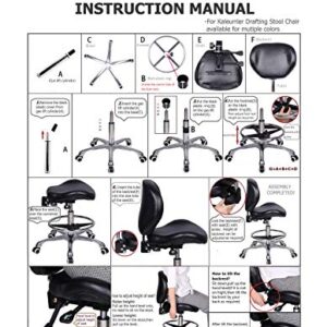 Kaleurrier Adjustable Stools Drafting Chair with Backrest & Foot Rest,Tilt Back,Peneumatic Lifting Height,Swivel Seat,Rolling wheels,for Studio,Dental,Office,Salon and Counter,Home Desk Chairs (Black)