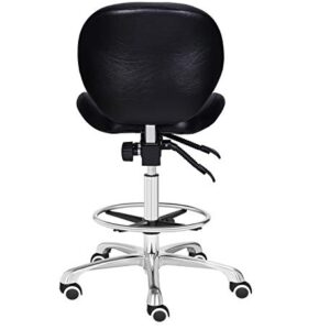 Kaleurrier Adjustable Stools Drafting Chair with Backrest & Foot Rest,Tilt Back,Peneumatic Lifting Height,Swivel Seat,Rolling wheels,for Studio,Dental,Office,Salon and Counter,Home Desk Chairs (Black)