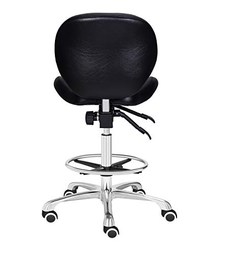 Kaleurrier Adjustable Stools Drafting Chair with Backrest & Foot Rest,Tilt Back,Peneumatic Lifting Height,Swivel Seat,Rolling wheels,for Studio,Dental,Office,Salon and Counter,Home Desk Chairs (Black)