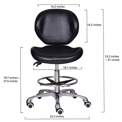 Kaleurrier Adjustable Stools Drafting Chair with Backrest & Foot Rest,Tilt Back,Peneumatic Lifting Height,Swivel Seat,Rolling wheels,for Studio,Dental,Office,Salon and Counter,Home Desk Chairs (Black)