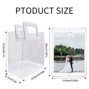 ikaufen 20Pcs Clear PVC Gift Bag with Handle, 5.9" x 7.9" x 2.8", Reusable Plastic Wrap Tote Bags Transparent Shopping Bags Bulk for Bridal Party Baby Shower Wedding Birthday Shopping Goody Bag