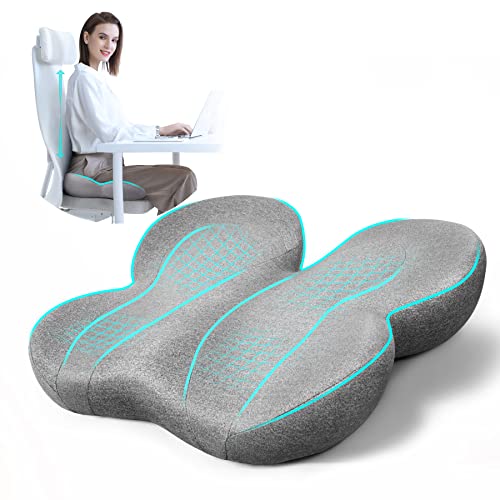 Seat Cushion for Office Chair, Non-Slip Chair Seat Cushions for Tailbone Pain, Lower Back Sciatica Pain Relief, Memory Foam Coccyx Cushion Butt Pillow for Office Chair, Car, Wheelchair (Grey)