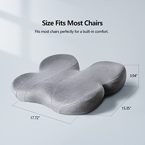 Seat Cushion for Office Chair, Non-Slip Chair Seat Cushions for Tailbone Pain, Lower Back Sciatica Pain Relief, Memory Foam Coccyx Cushion Butt Pillow for Office Chair, Car, Wheelchair (Grey)