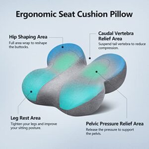 Seat Cushion for Office Chair, Non-Slip Chair Seat Cushions for Tailbone Pain, Lower Back Sciatica Pain Relief, Memory Foam Coccyx Cushion Butt Pillow for Office Chair, Car, Wheelchair (Grey)