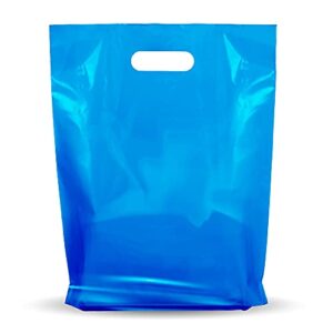 Blue Merchandise Plastic Shopping Bags - 100 Pack 9" x 12" with 1.25 mil Thick - Die Cut Handles - Perfect for Shopping, Party Favors, Birthdays, Children Parties - Color Blue - 100% Recyclable