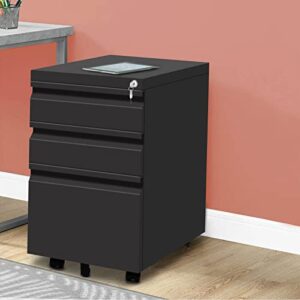 GOOGIC 3-Drawer Mobile File Cabinets Rolling Metal Filing Cabinet for Legal & Letter File Anti-tilt Design with Lock Under Desk Office Drawers Fully Assembled Except Casters Black