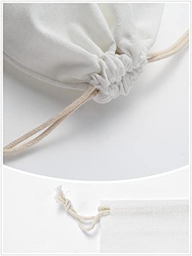 20 Pieces Cotton Drawstring Bags,5 x 7 Inch White Small Gift Bags Breathable Packing Pouches Reusable Muslin Storage Bags with Taps and Ropes Perfect for Wedding Birthday Favors Party Craft Birdal Shower and Organizing