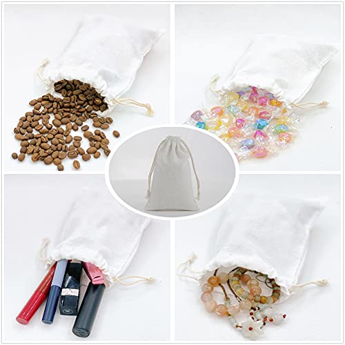 20 Pieces Cotton Drawstring Bags,5 x 7 Inch White Small Gift Bags Breathable Packing Pouches Reusable Muslin Storage Bags with Taps and Ropes Perfect for Wedding Birthday Favors Party Craft Birdal Shower and Organizing