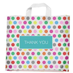 Purple Q Crafts Printed Polka Dot Thank You Bag. 50 PACK 15"x12". Frosted Soft Loop Shopping Bag with Gusset for Merchandise, Boutiques…