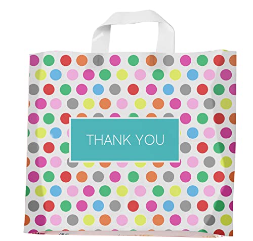 Purple Q Crafts Printed Polka Dot Thank You Bag. 50 PACK 15"x12". Frosted Soft Loop Shopping Bag with Gusset for Merchandise, Boutiques…