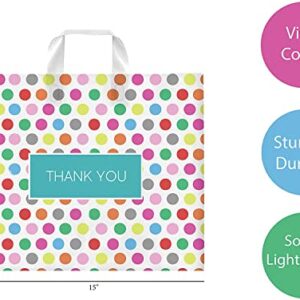 Purple Q Crafts Printed Polka Dot Thank You Bag. 50 PACK 15"x12". Frosted Soft Loop Shopping Bag with Gusset for Merchandise, Boutiques…