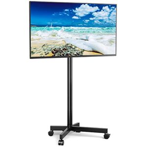 mobile tv cart rolling floor stand for 23-60 inch lcd led oled 4k smart tvs up to 88 lbs, height adjustable outdoor metal trolley stand with locking wheels and tilt mount for home office portable use