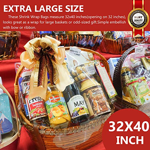 Extra Large Shrink Wrap Bags for Gift Baskets, 32x40 inches Clear PVC Heat Gift Basket Shrink Bags 10Pack