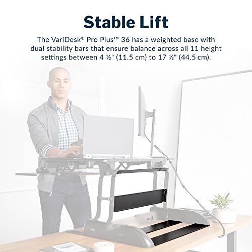 Vari - VariDesk Pro Plus 36 - Dual Monitor Standing Desk Converter - Adjustable Desk Riser with 11 Height Settings - Stand Up Home Office Workstation - Rising Desk with Spring Loaded Lift (Black)