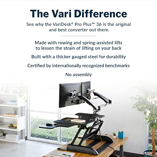 Vari - VariDesk Pro Plus 36 - Dual Monitor Standing Desk Converter - Adjustable Desk Riser with 11 Height Settings - Stand Up Home Office Workstation - Rising Desk with Spring Loaded Lift (Black)