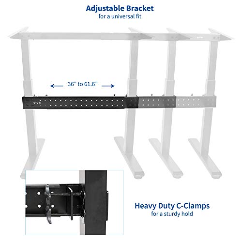 VIVO Universal Steel Clamp-on Desk Stabilizer Bar, 36 to 61.6 inch Bracket Support System for Sit to Stand Desk Frames, Black, DESK-STB01B