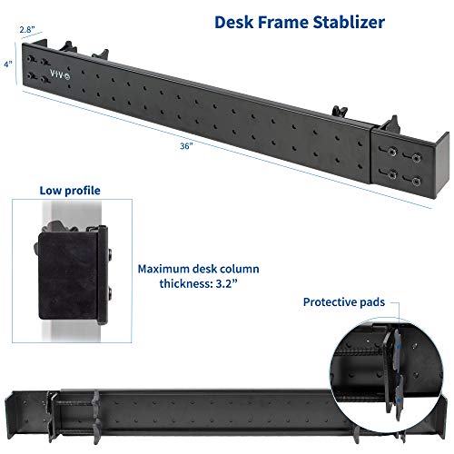 VIVO Universal Steel Clamp-on Desk Stabilizer Bar, 36 to 61.6 inch Bracket Support System for Sit to Stand Desk Frames, Black, DESK-STB01B