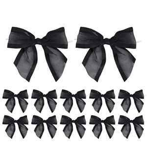 AIMUDI Black Bows for Crafts 4" Premade Black Twist Tie Bows for Treat Bags Pre-Tied Black Organza Ribbon Bows for Gift Wrapping, Cake Pop Bows, Wedding Favor, Baby Shower, Party Decoration -12 Counts