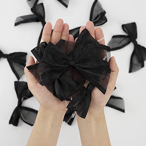 AIMUDI Black Bows for Crafts 4" Premade Black Twist Tie Bows for Treat Bags Pre-Tied Black Organza Ribbon Bows for Gift Wrapping, Cake Pop Bows, Wedding Favor, Baby Shower, Party Decoration -12 Counts