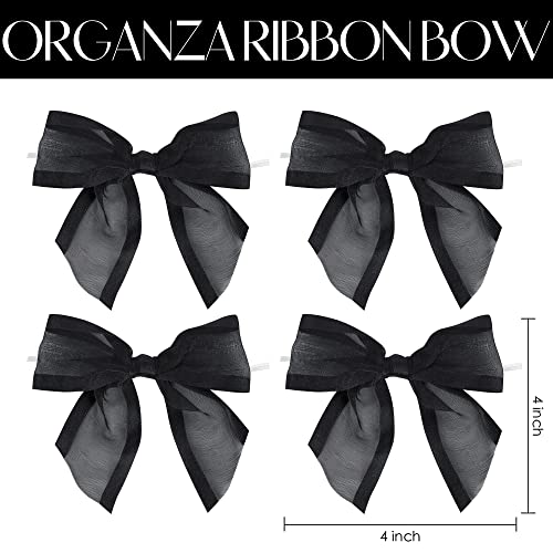 AIMUDI Black Bows for Crafts 4" Premade Black Twist Tie Bows for Treat Bags Pre-Tied Black Organza Ribbon Bows for Gift Wrapping, Cake Pop Bows, Wedding Favor, Baby Shower, Party Decoration -12 Counts