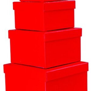 Cypress Lane Square Rigid Gift Box, a Nested Set of 4, 3.5x3.5x2 to 6x6x4 inches (Red)