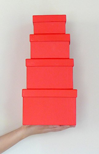 Cypress Lane Square Rigid Gift Box, a Nested Set of 4, 3.5x3.5x2 to 6x6x4 inches (Red)