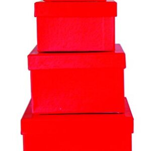 Cypress Lane Square Rigid Gift Box, a Nested Set of 4, 3.5x3.5x2 to 6x6x4 inches (Red)