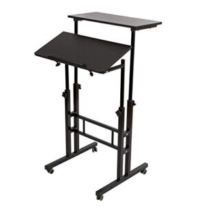 siducal mobile stand up desk, adjustable laptop desk with wheels home office workstation, rolling desk laptop cart for standing or sitting, black